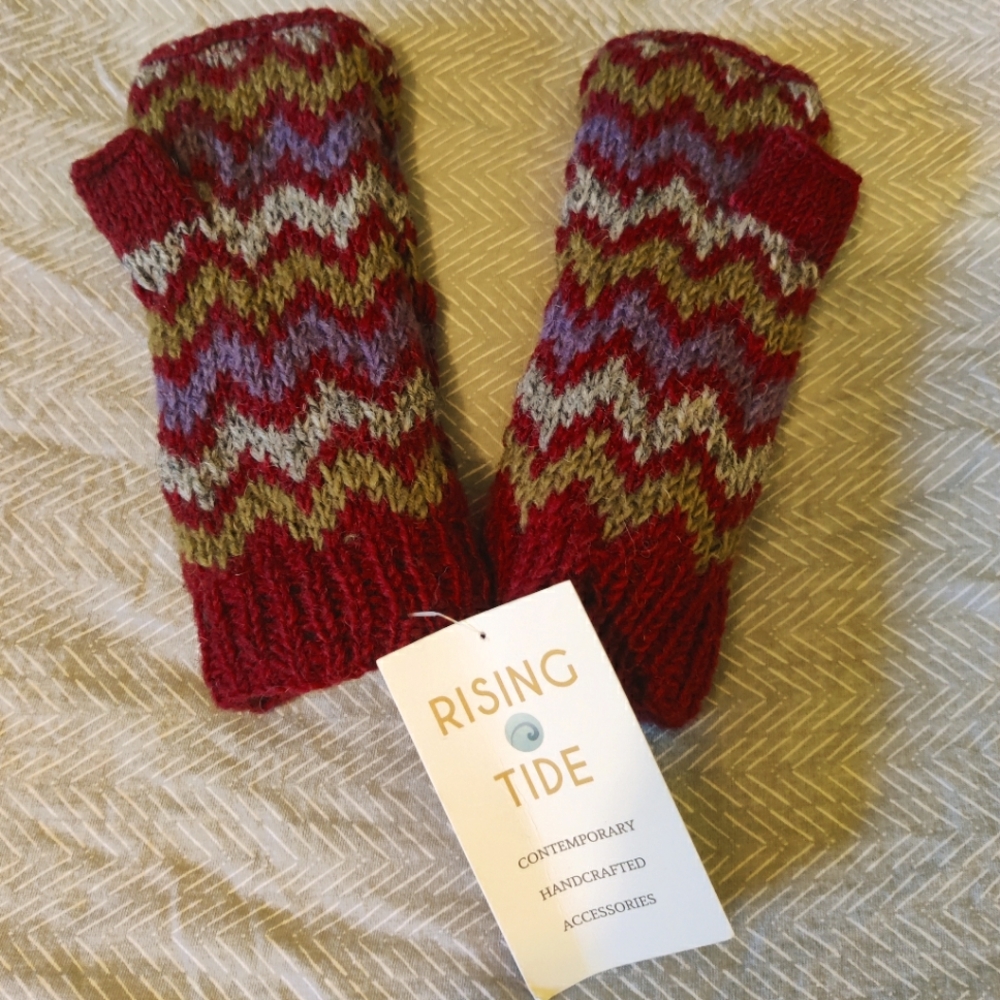 Rising Tide hand-knit mittens
